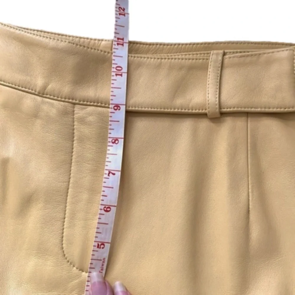 100% Real leather pants mustard golden yellow designer vintage pants high waist